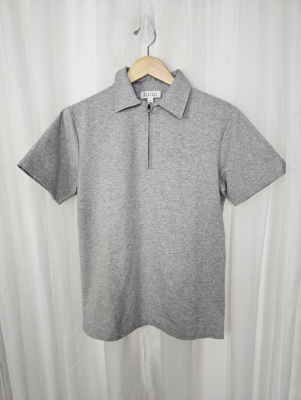 Barneys New York Grey Quarter-Zip Polo Shirt Minimalist Knit Top Size Small
